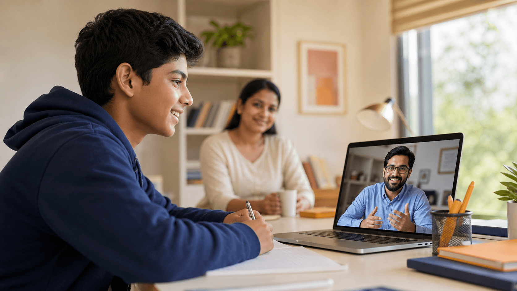 A tutor guiding a student through a live online lesson